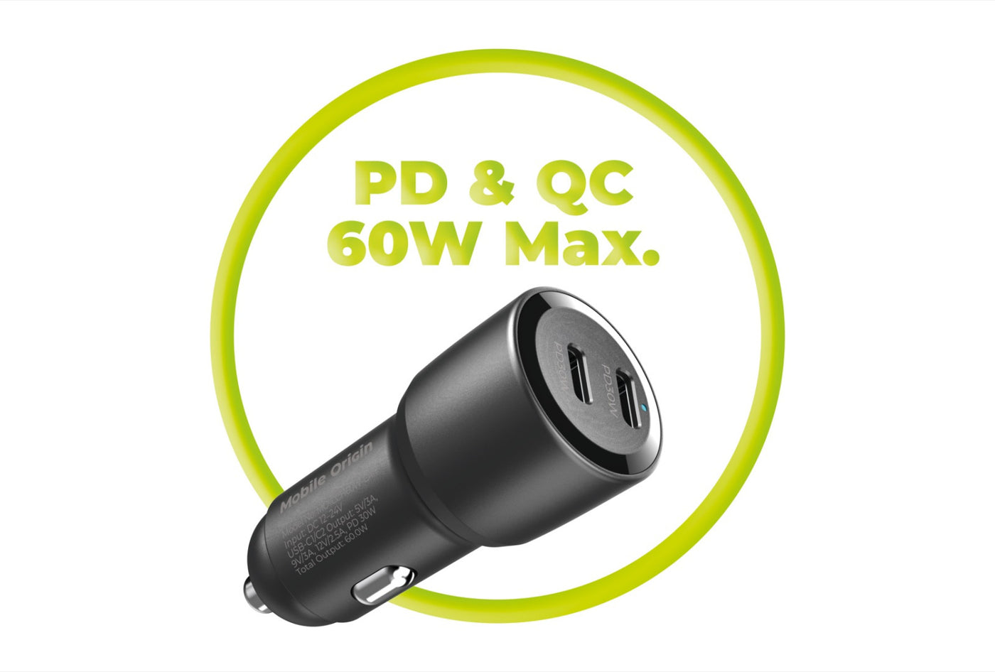 Car Charger 2× USB-C CA11, 60W, Black