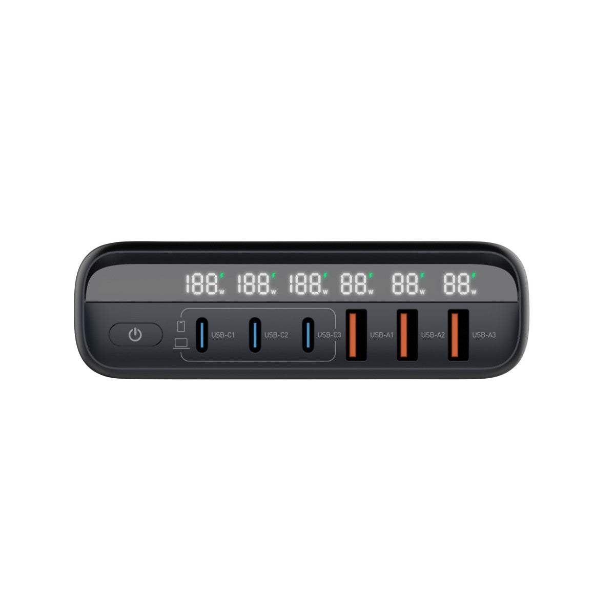 Cestovní nabíječka GaN EU/UK/US 3× USB-C + 3× USB-A PW12, 140W, Černá