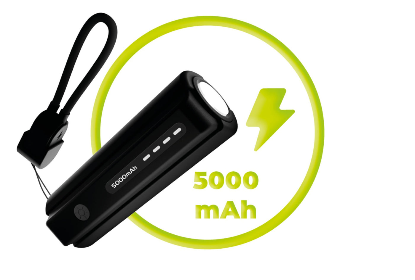 Compact Power Bank with Flashlight and USB-C Cable PB7, 5000mAh, 12W, Black