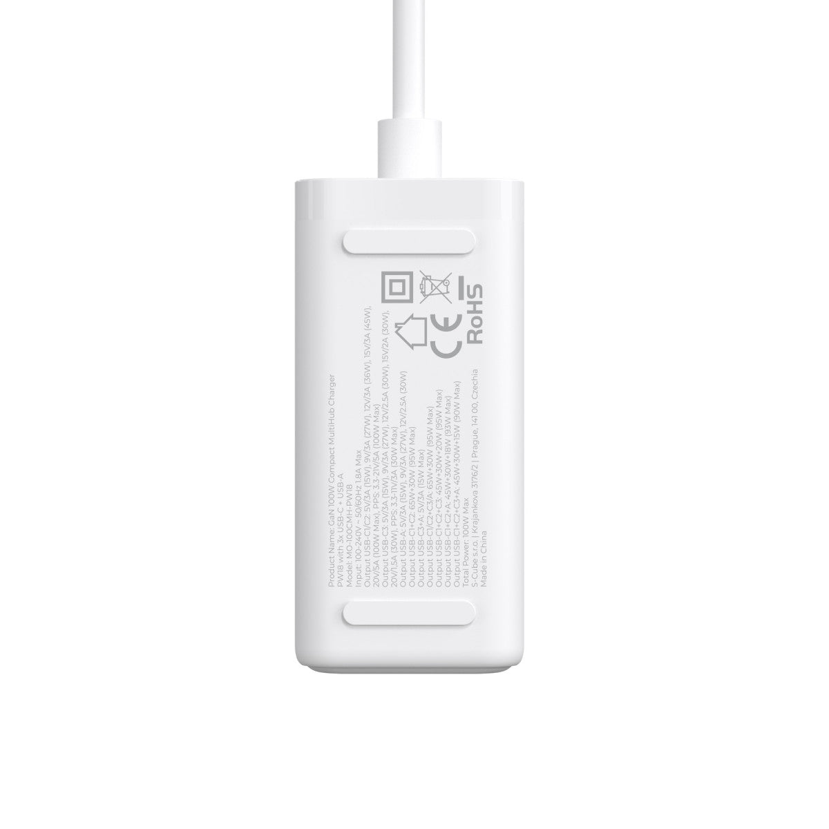 MultiHub nabíječka GaN 3× USB-C + USB-A PW18, 100W, Bílá