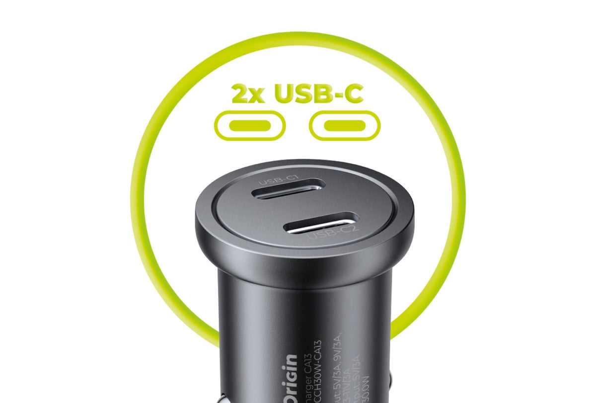 Autonabíjačka 2× USB-C CA13, 30W, Čierna