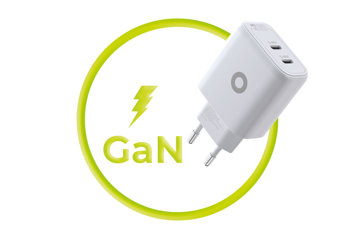 Síťová nabíječka GaN 2× USB-C MO19, 65W, Bílá