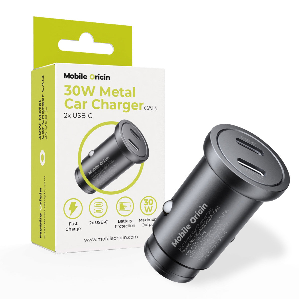 Autonabíjačka 2× USB-C CA13, 30W, Čierna