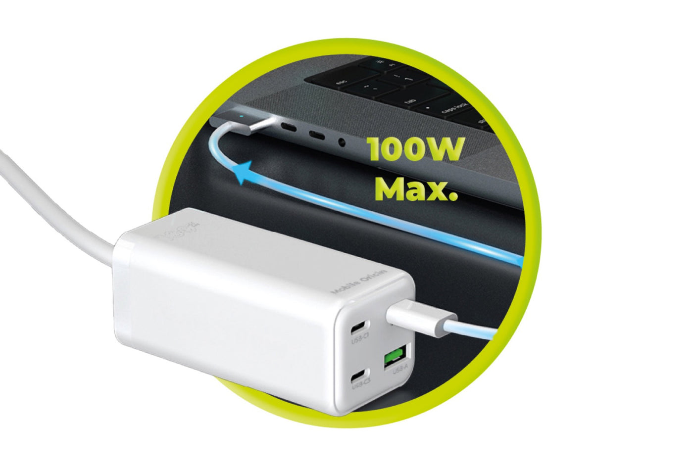 MultiHub nabíječka GaN 3× USB-C + USB-A PW18, 100W, Bílá