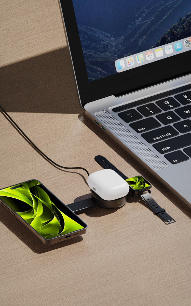Magnetická skládací nabíječka 3v1 MagSafe PW34, Qi2 25W, Černá