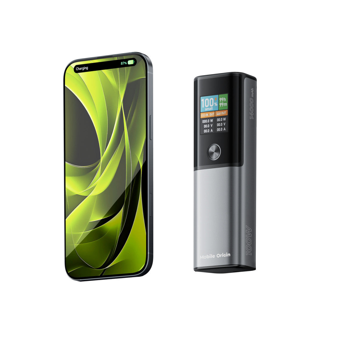 Power Bank with Display USB-C + USB-A PB12, 14000mAh, 100W, Gray