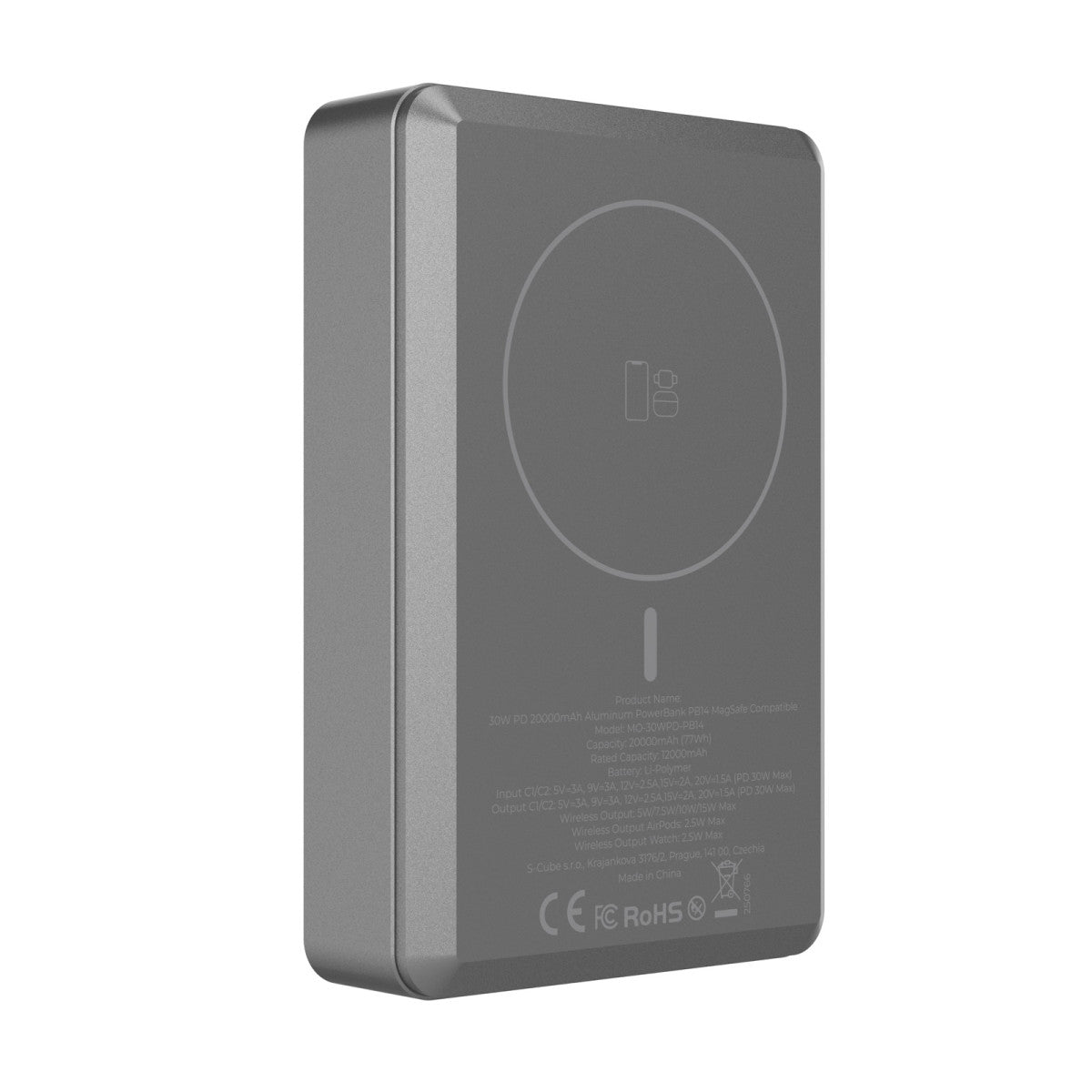 Wireless Magnetic Power Bank 3-in-1 MagSafe with Display PB14, 20000mAh, 30W, Gray