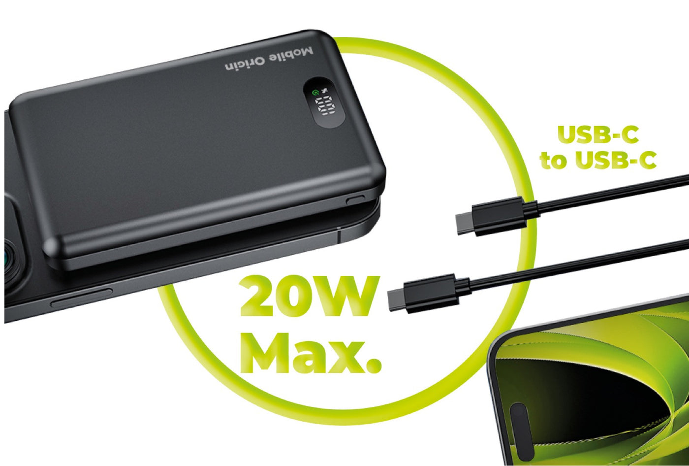 Bezdrátová magnetická powerbanka 3v1 MagSafe s displejem PB8, 10000mAh, 20W, Černá