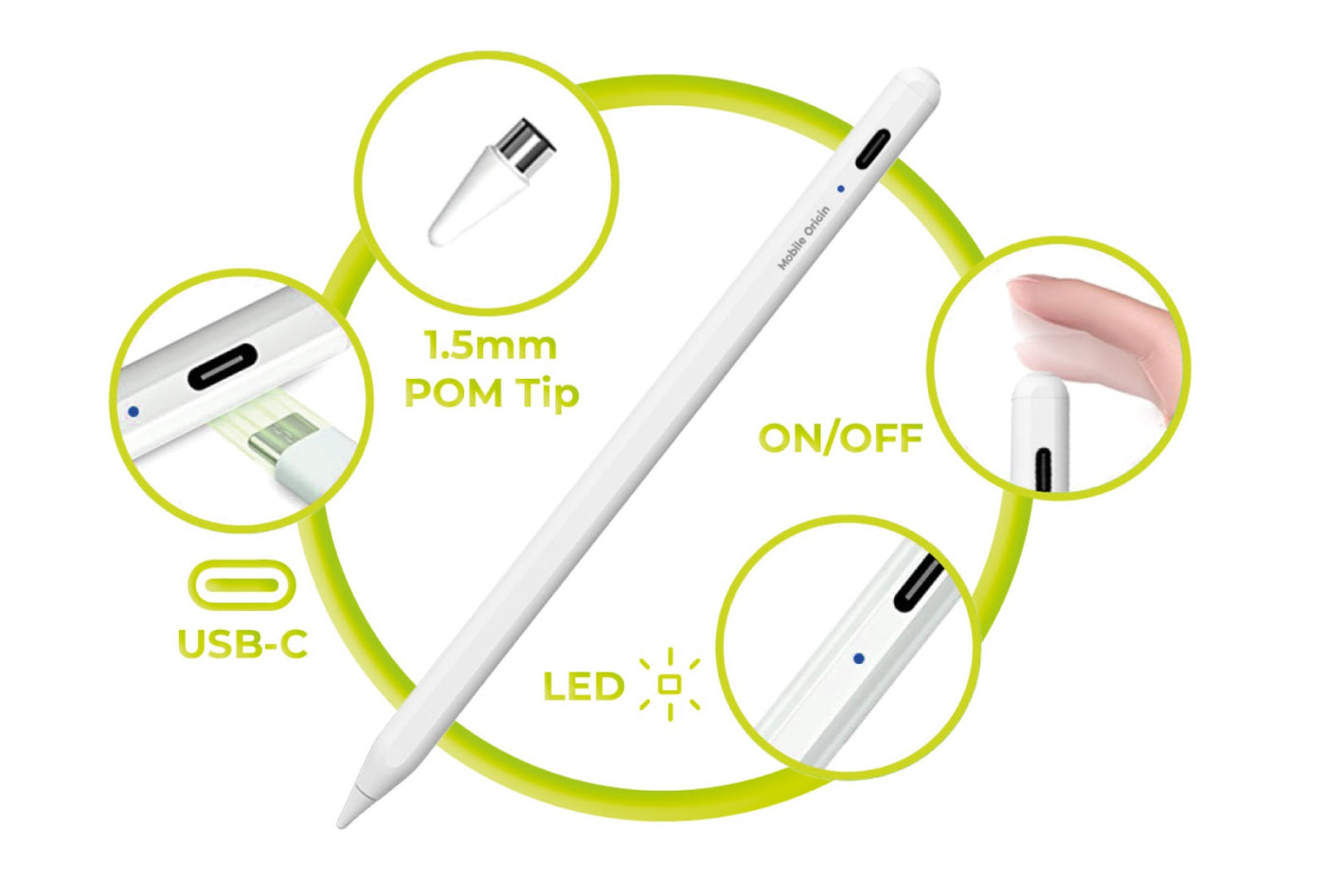 Aktivní stylus pero PE1, USB-C, Bílá