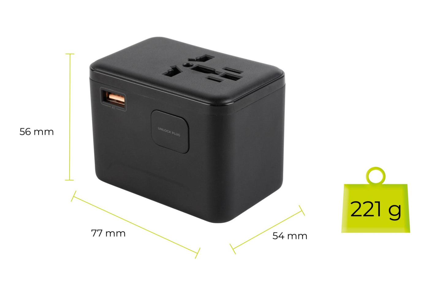 GaN Travel Adapter EU/UK/US/AUS 3× USB-C + USB-A PW5, 67W, Black