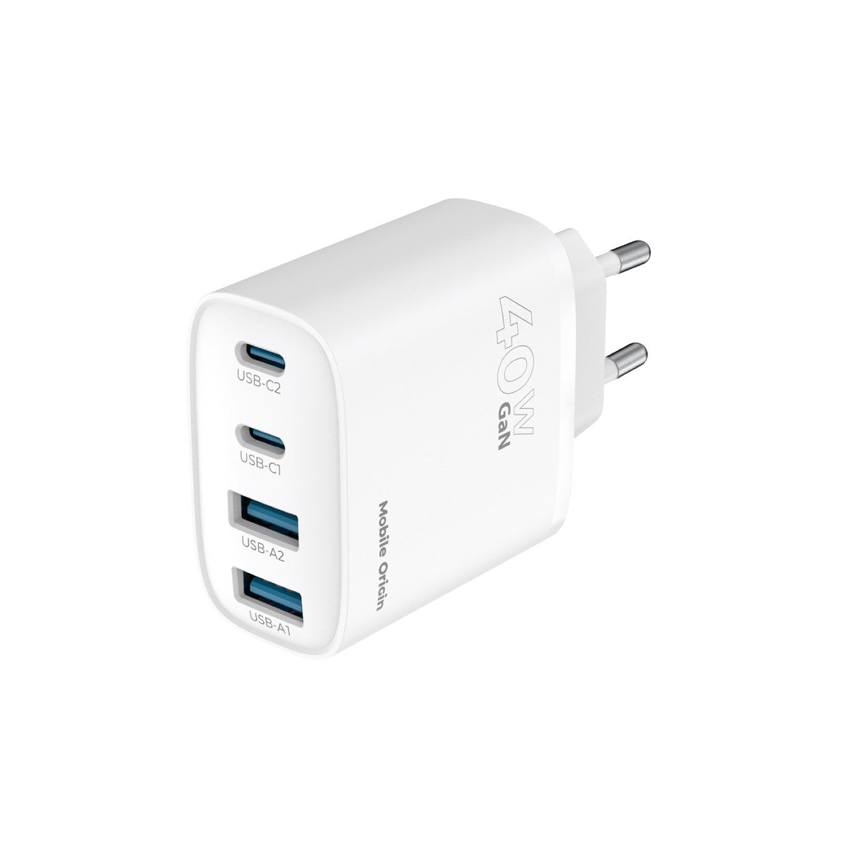 Sieťová nabíjačka GaN 2× USB-C + 2× USB-A PW22, 40W, Biela