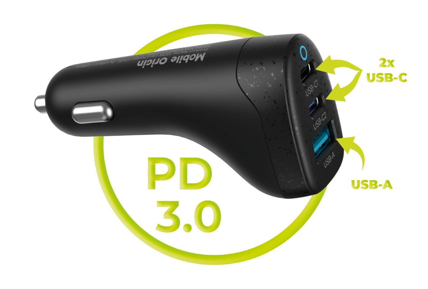 Car Charger 2× USB-C + USB-A CA25, 100W, Black