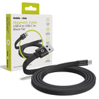 Magnetický kabel 1 m USB‑A na USB‑C – černý, plochý