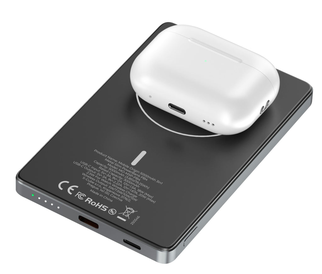 Bezdrátová PowerBanka 3v1 Metal Slim 5000mAh PB4