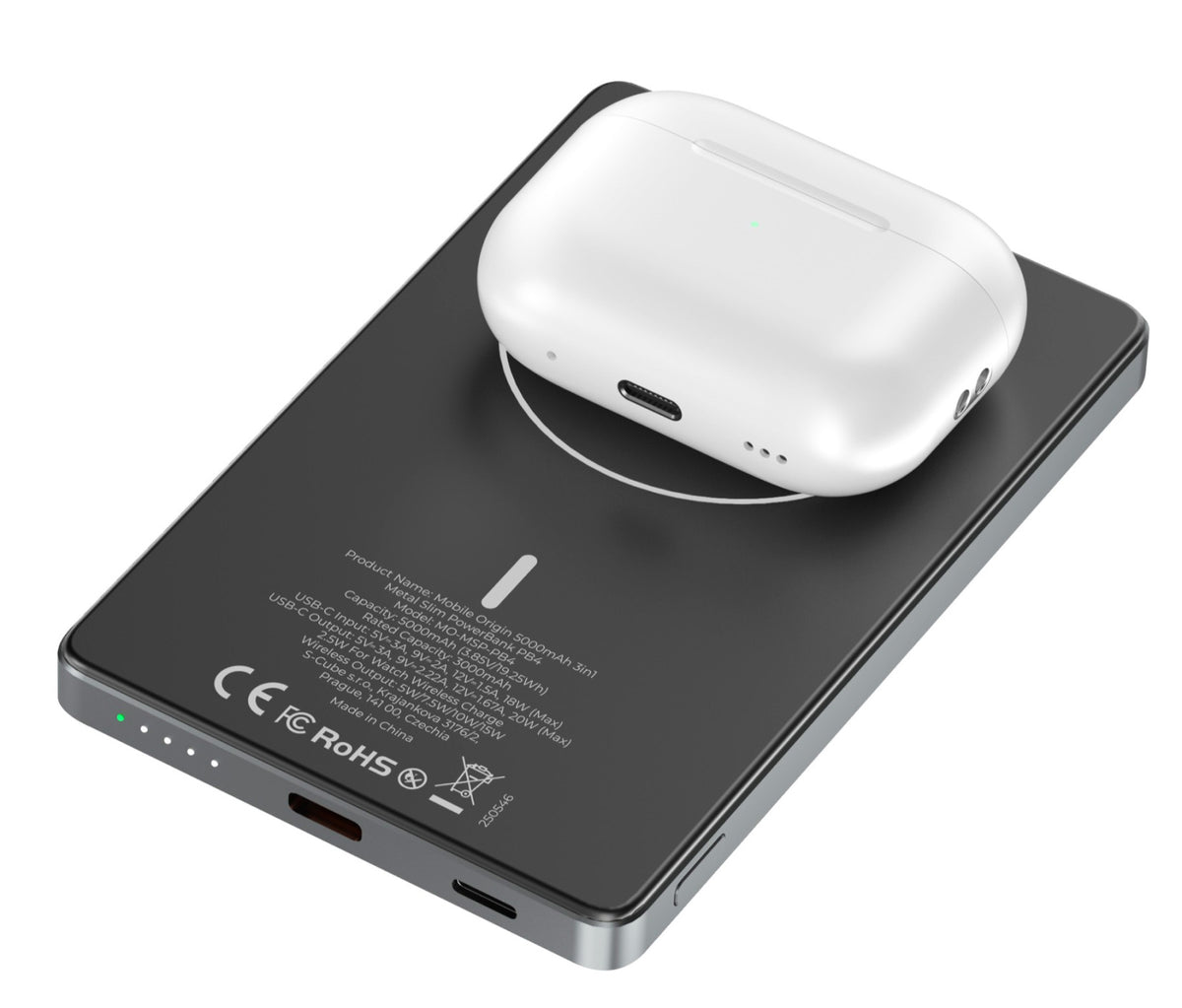 Bezdrátová magnetická powerbanka 3v1 MagSafe PB4, 5000mAh, 20W, Vesmírně šedá