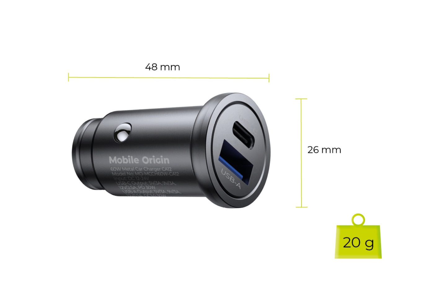 Car Charger USB-C + USB-A CA12, 30W, Black