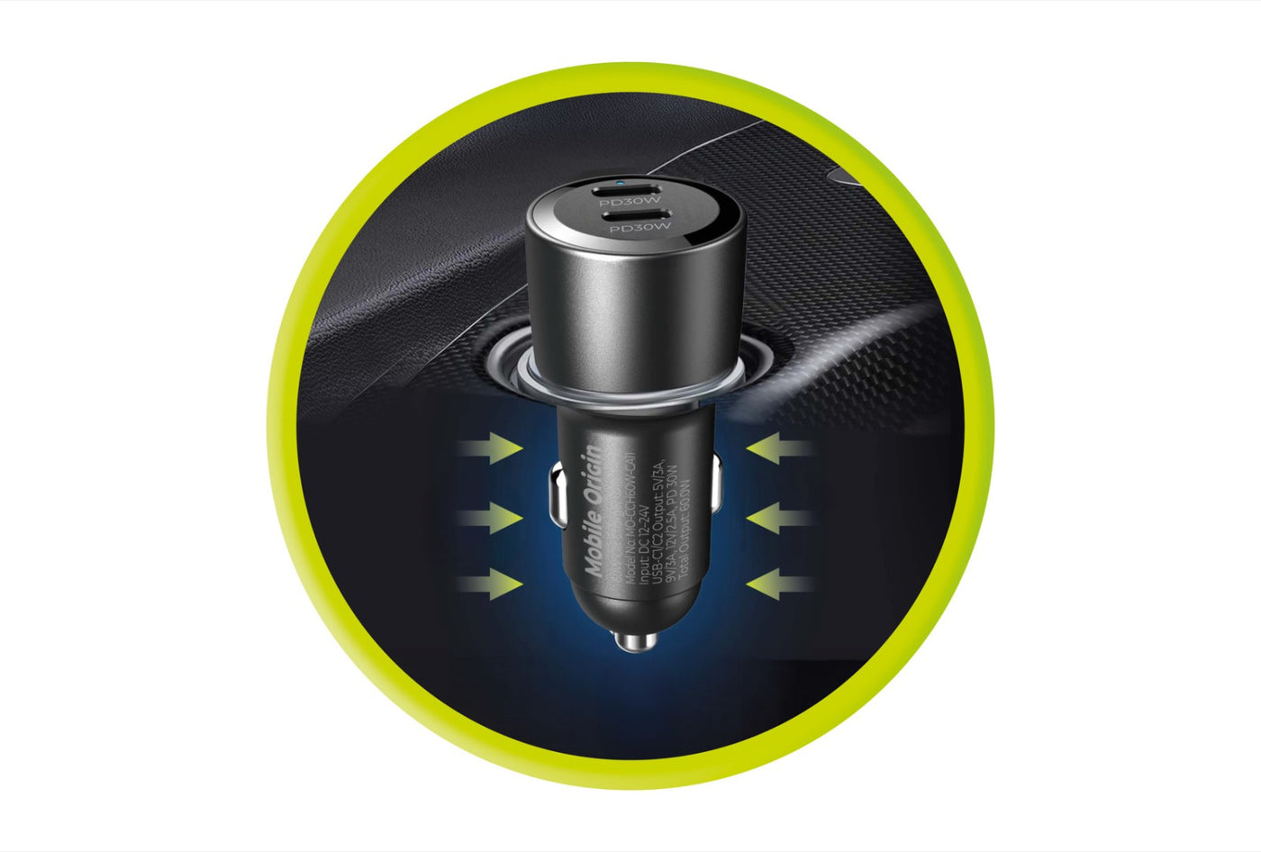 Car Charger 2× USB-C CA11, 60W, Black