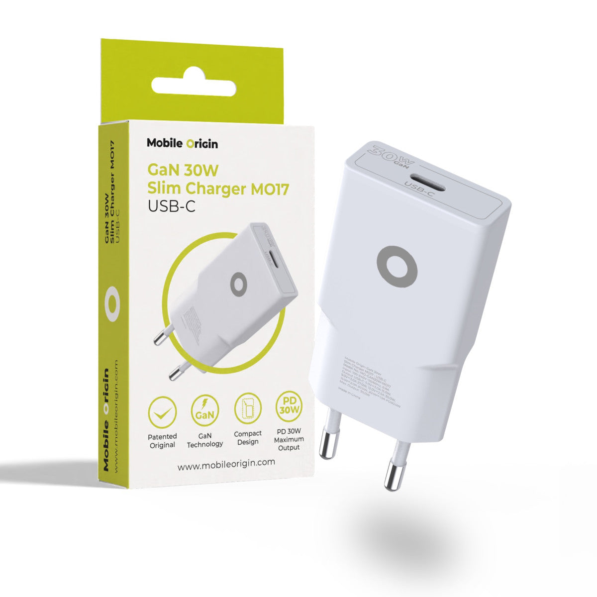 Wall Charger GaN Slim USB-C MO17, 30W, White