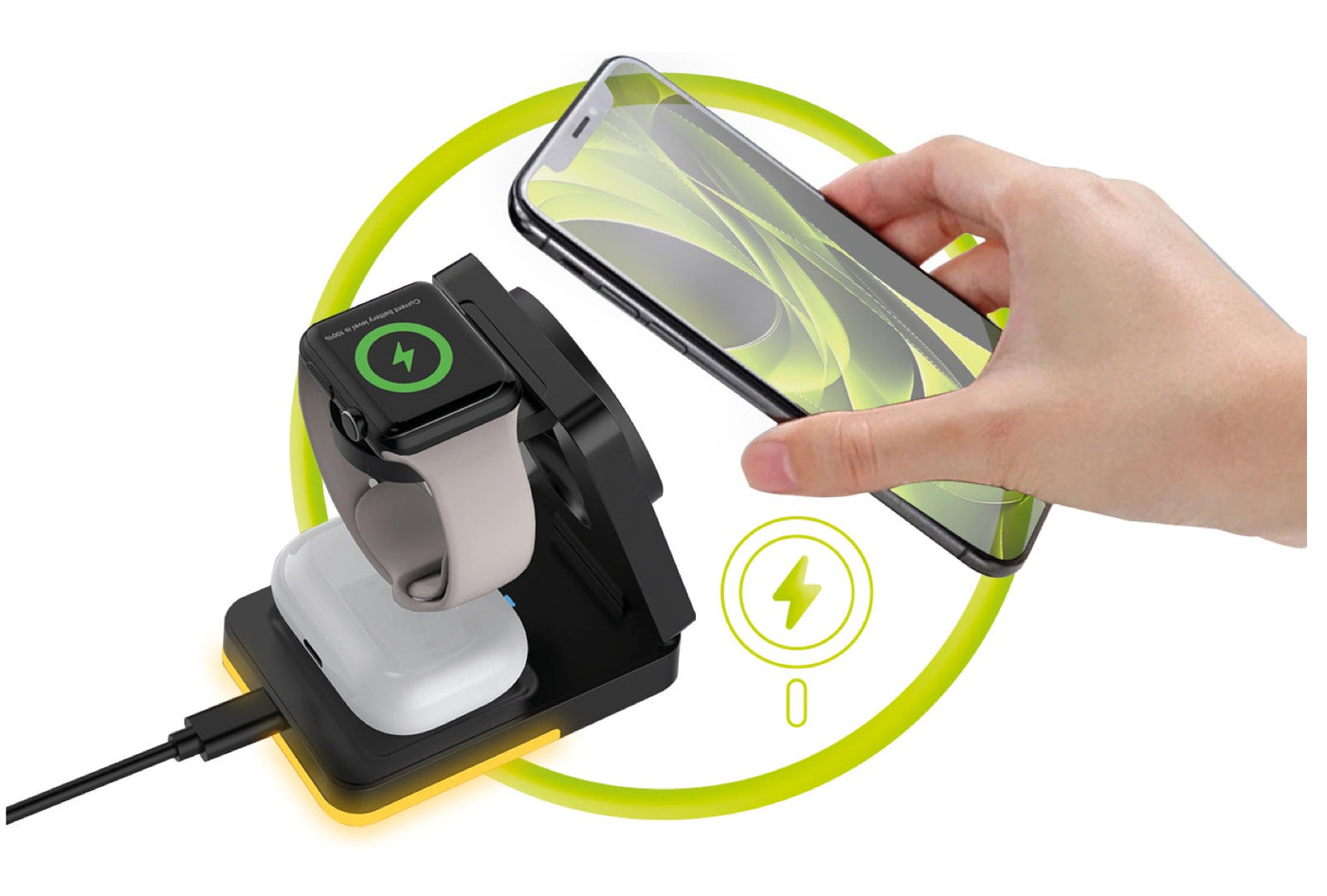 Bezdrátová skládací nabíječka 3v1 MagSafe se světlem PW28, 22,5W, Černá