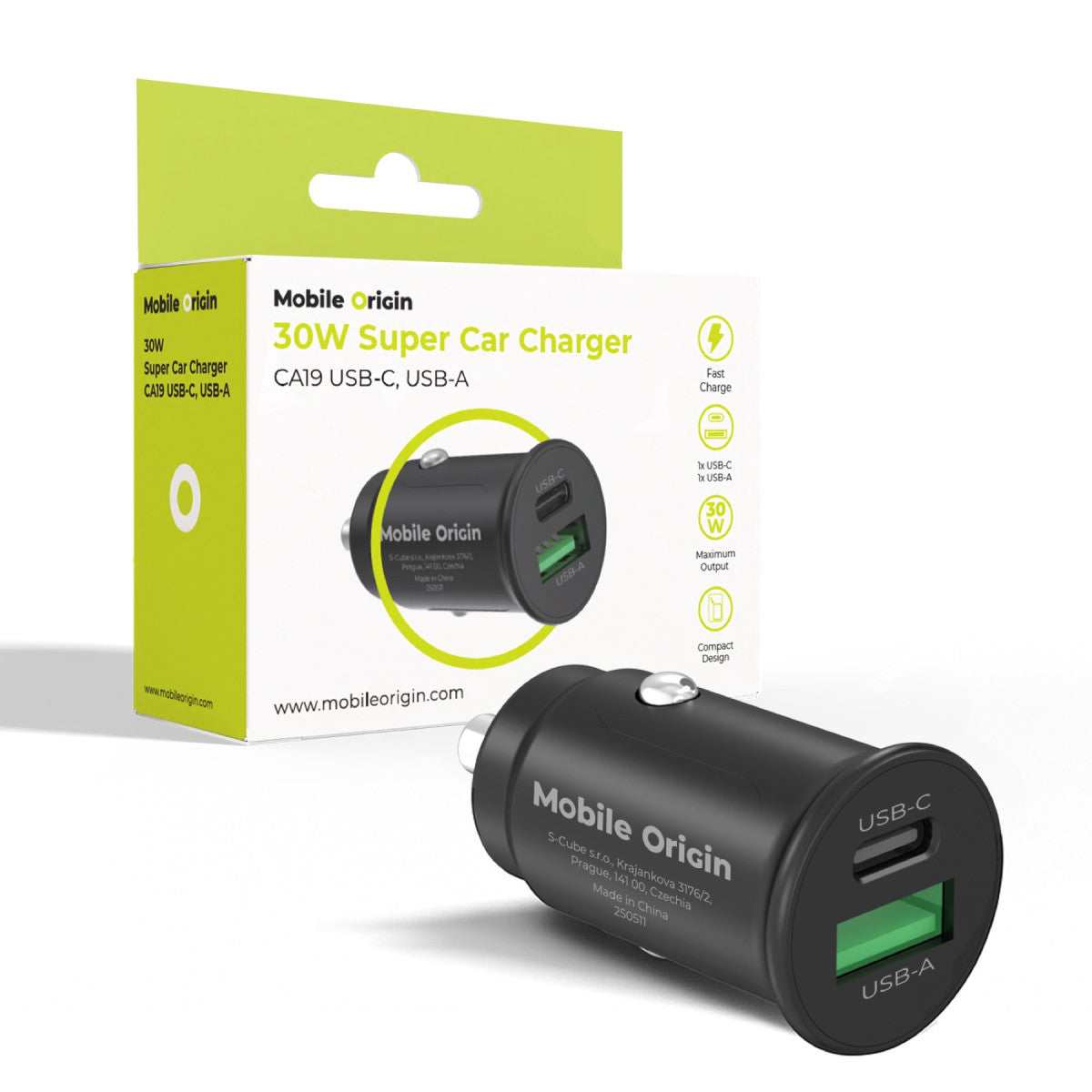 Car Charger USB-C + USB-A CA19, 30W, Black