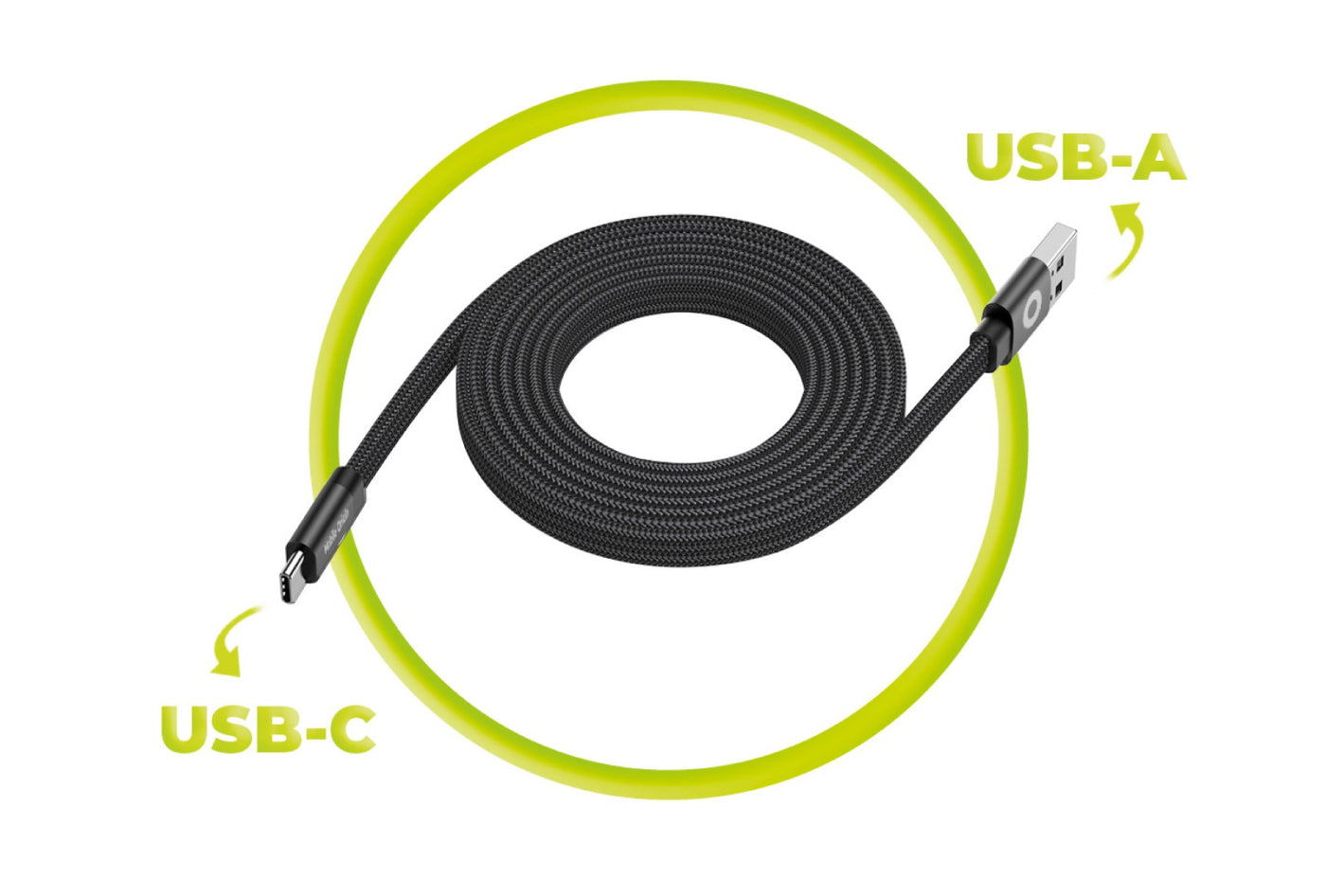 Magnetický plochý kabel USB-A na USB-C, 27W, 480 Mb/s, 1 m, Černá