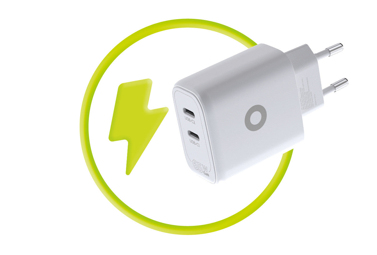 Síťová nabíječka GaN 2× USB-C MO19, 65W, Bílá