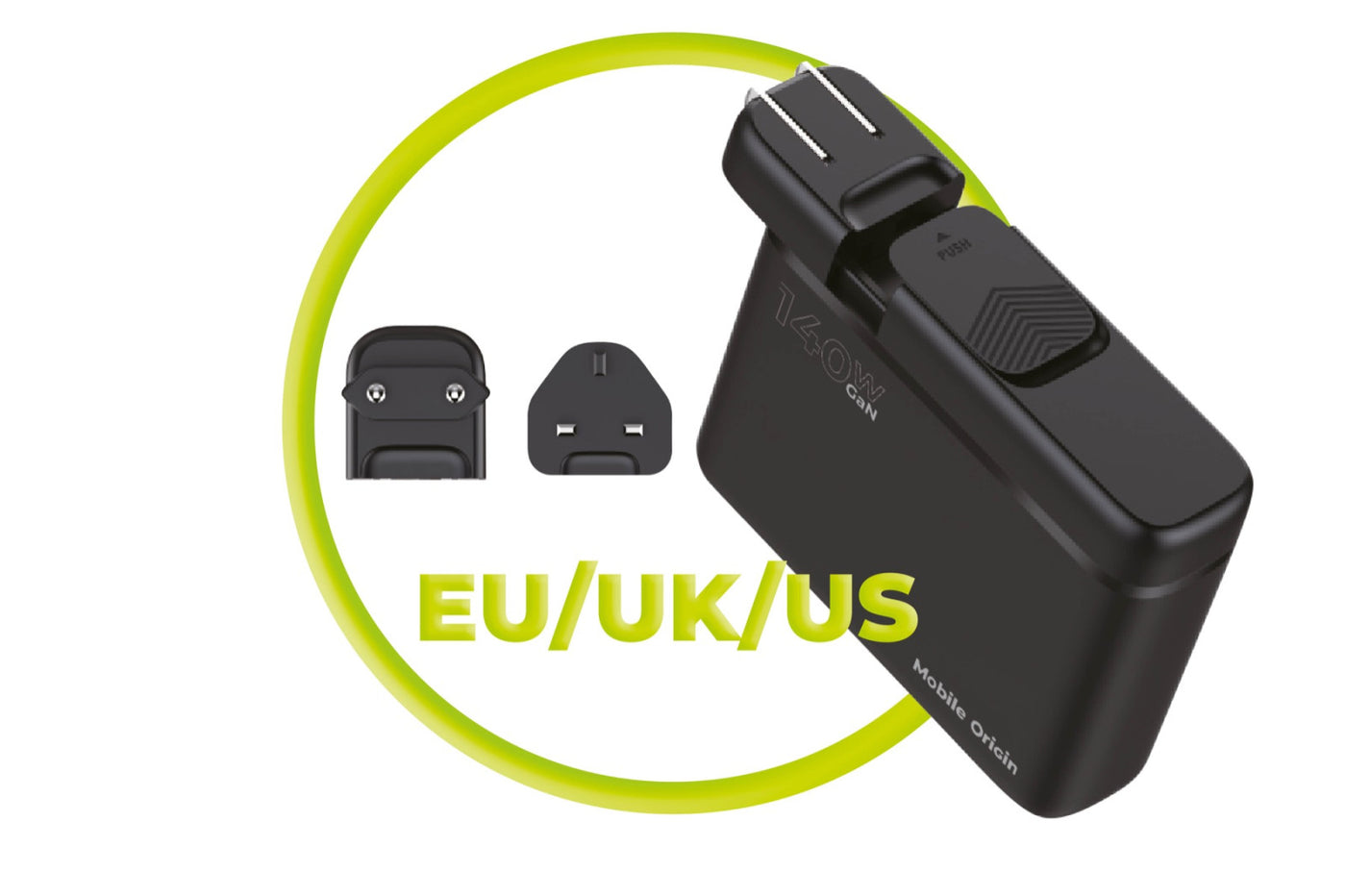 Cestovní nabíječka GaN EU/UK/US 3× USB-C + 3× USB-A PW12, 140W, Černá