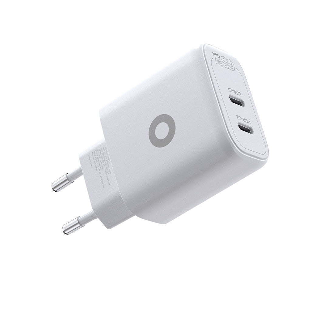 Síťová nabíječka GaN 2× USB-C MO19, 65W, Bílá