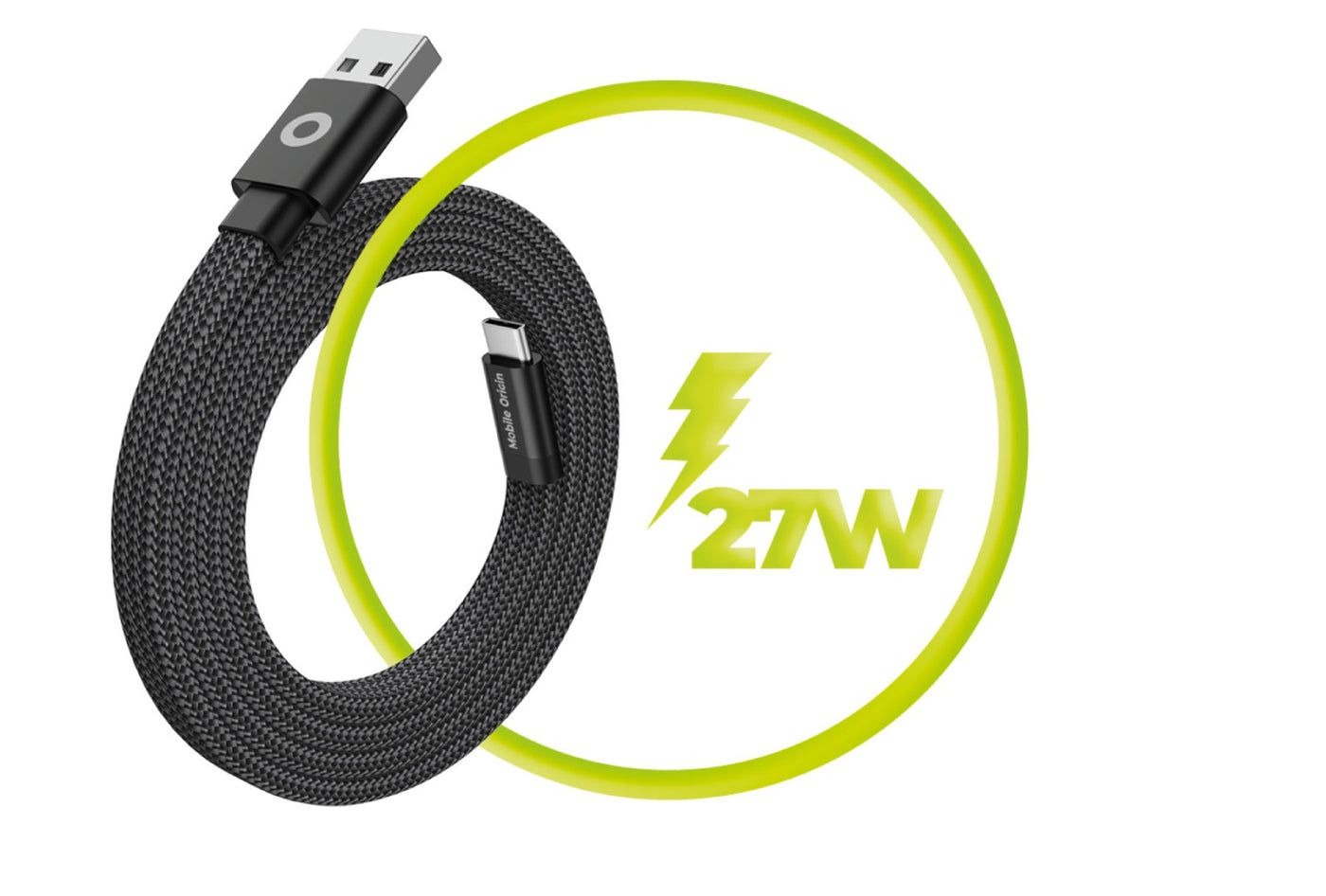 Magnetický plochý kabel USB-A na USB-C, 27W, 480 Mb/s, 1 m, Černá