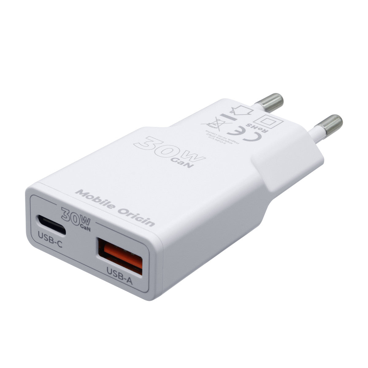 Wall Charger GaN Slim USB-C + USB-A MO16, 30W, White