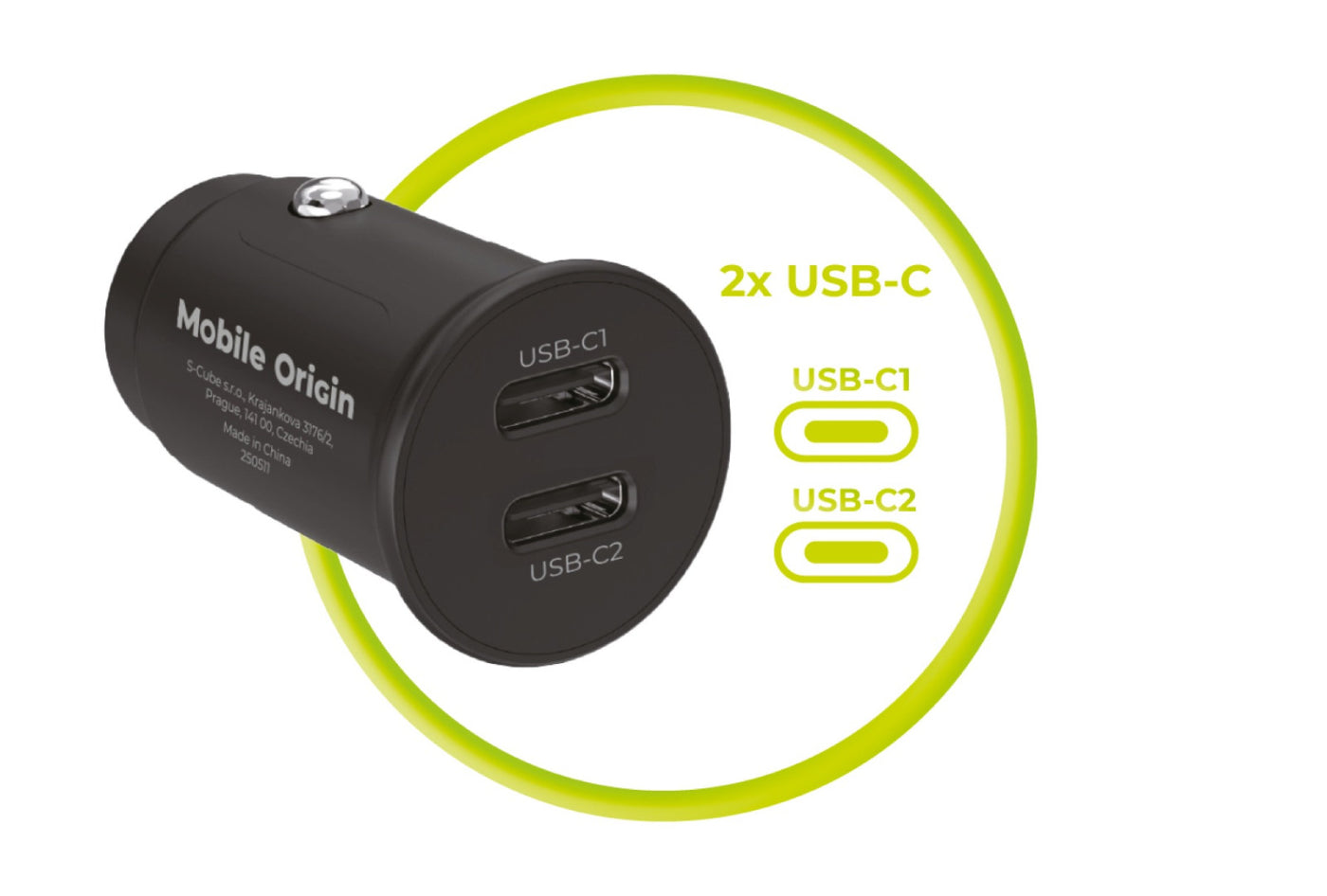 Autonabíječka 2× USB-C CA20, 30W, Černá