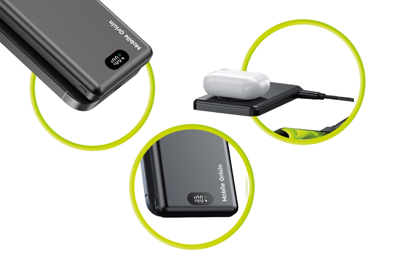 Bezdrátová magnetická powerbanka 3v1 MagSafe s displejem PB8, 10000mAh, 20W, Černá